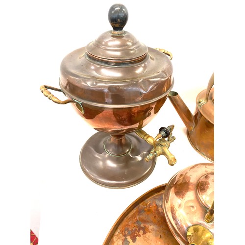 207 - Large selection of brass and copper ware includes Samovar etc