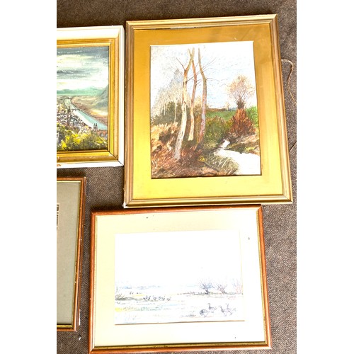 156 - Selection of 4 pictures includes 2 Acrylic paintings and 2 water colour painting largest measures ap... 