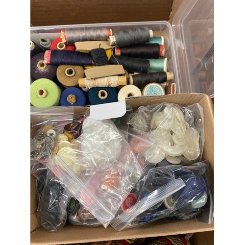 262 - Box of vintage buttons and sewing items