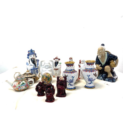 371 - Selection of oriental pieces includes figures, buddhas, small cloisonne vases etc