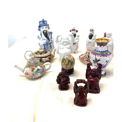 371 - Selection of oriental pieces includes figures, buddhas, small cloisonne vases etc