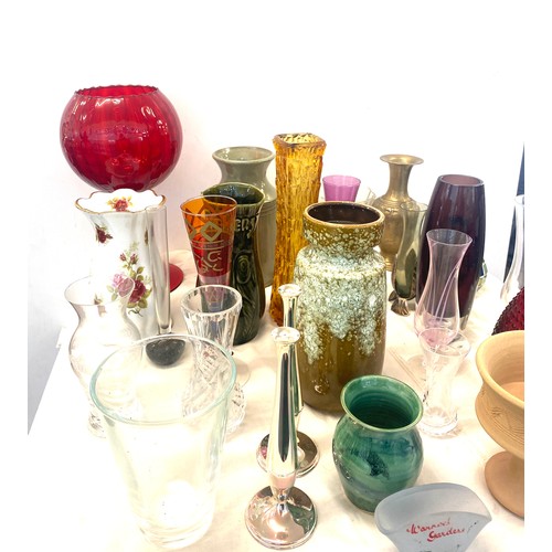 292 - Large selection of assorted vases includes glass, celery vase, rose vases etc