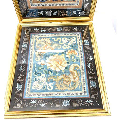 65 - Fine antique chinese embroidery panels framed x 2 measures approx 17