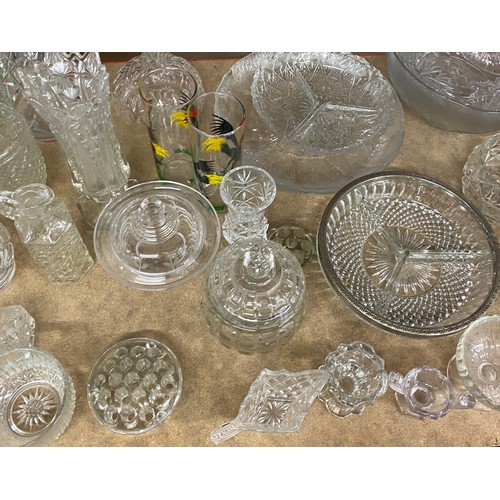 394 - Large selection of vintage and later glassware to include decanters etc