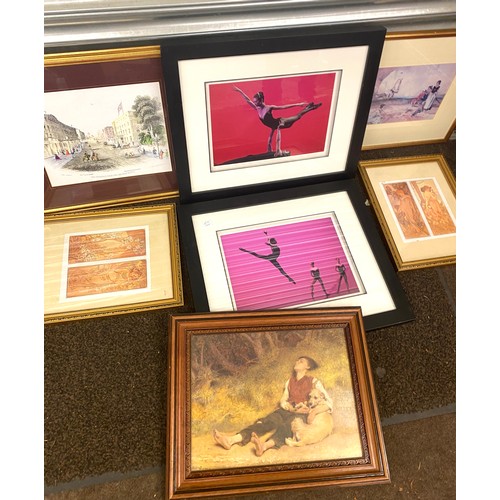 130 - Selection of ballet pictures, Russell Flint and other artists prints, largest frame measures 19 x 22... 