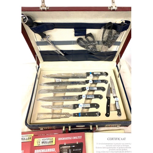 258 - Cased set of Muller Chef knifes.