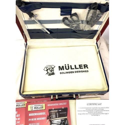 258 - Cased set of Muller Chef knifes.