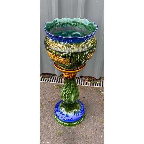 266 - Vintage majolica jardiniere on stand overall height: 30.5 inches