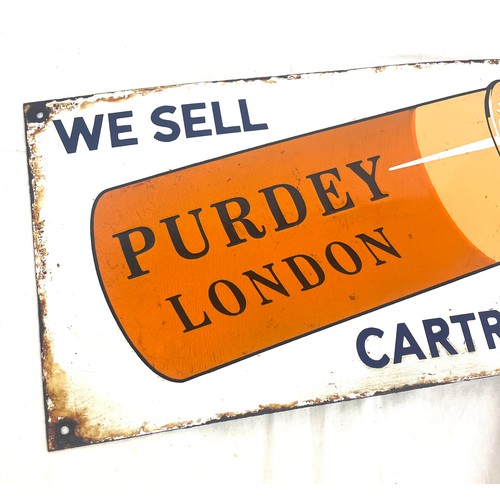 110 - Vintage enamel Purdy London metal advertising sign, approximate measurements: Width 18.5 inches, Hei... 