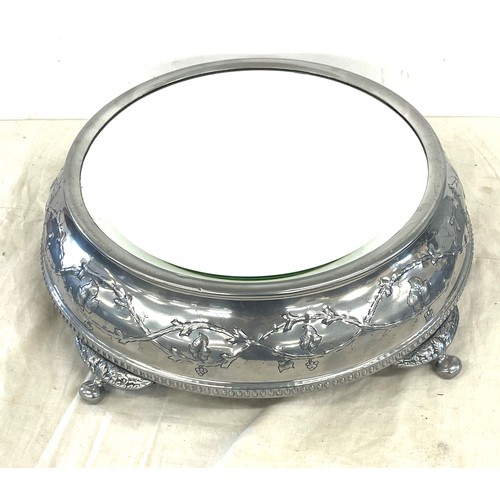 219 - Silver plated mirrored wedding cake stand, approximate diameter  Height 6 inches, cake stand diamete... 