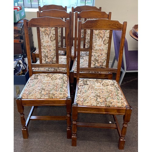 408 - Set 6 oak dining chairs, upholstered seats, back section, all sturdy good overall condition