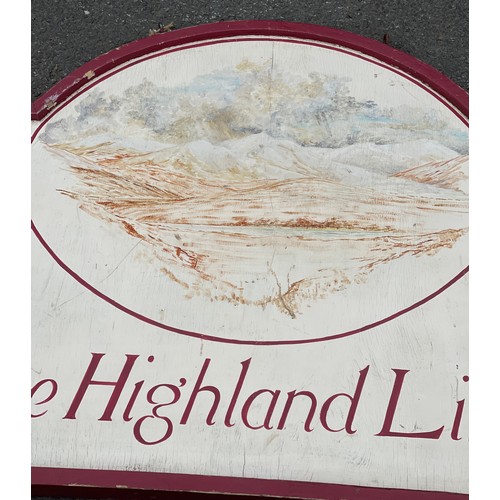 492 - Vintage Wooden double sided railway sign, The Highland Line from Diff Lock, Scotland, approximate me... 