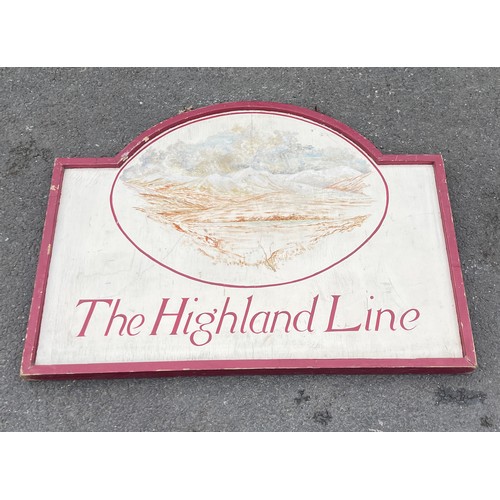 492 - Vintage Wooden double sided railway sign, The Highland Line from Diff Lock, Scotland, approximate me... 