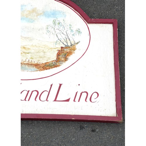 492 - Vintage Wooden double sided railway sign, The Highland Line from Diff Lock, Scotland, approximate me... 