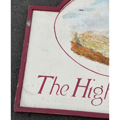 492 - Vintage Wooden double sided railway sign, The Highland Line from Diff Lock, Scotland, approximate me... 