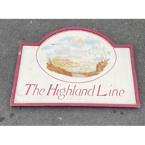 492 - Vintage Wooden double sided railway sign, The Highland Line from Diff Lock, Scotland, approximate me... 