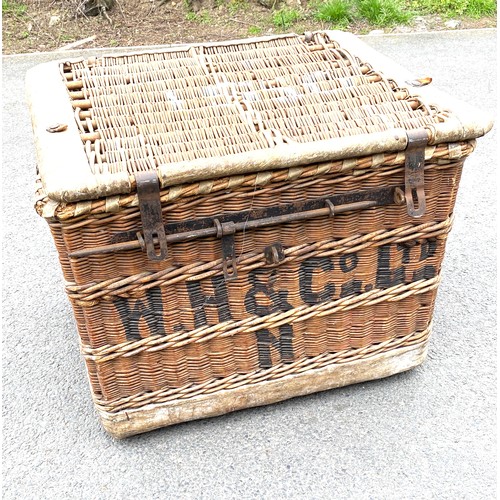 488 - Large antique industrial wicker and metal basket measures approx 27