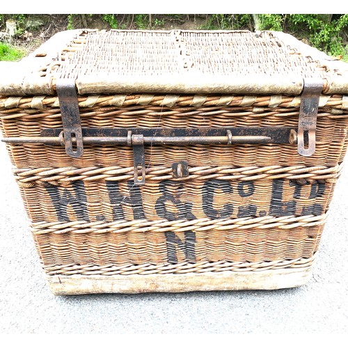 488 - Large antique industrial wicker and metal basket measures approx 27