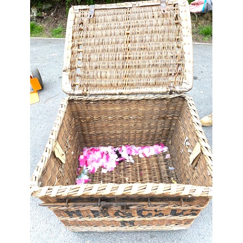 488 - Large antique industrial wicker and metal basket measures approx 27