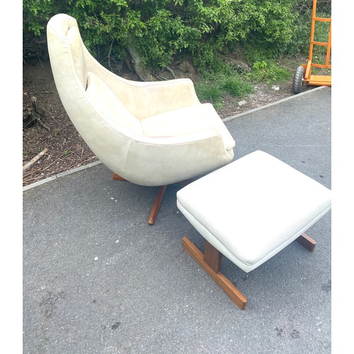 464 - 1960's faux leather egg chair and footstool, teak frame, no visible makers name