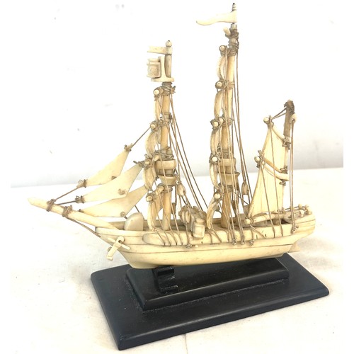 591 - Antique bone galleon ship probably prisoner of war, approximate height 15cm