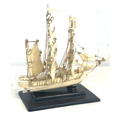 591 - Antique bone galleon ship probably prisoner of war, approximate height 15cm