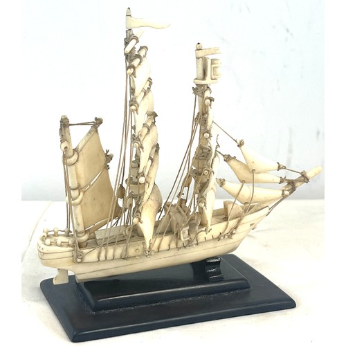 591 - Antique bone galleon ship probably prisoner of war, approximate height 15cm