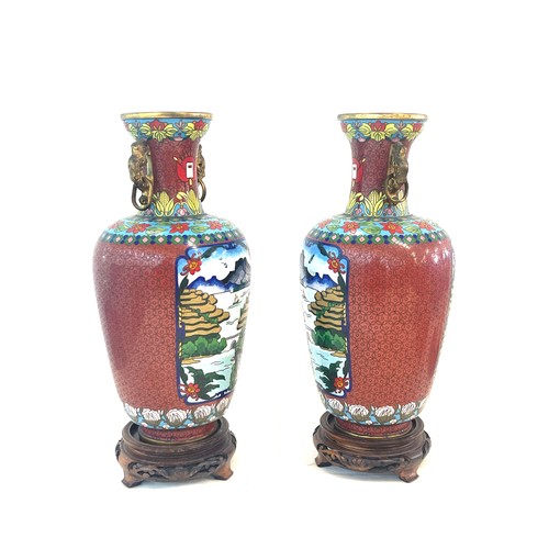 594 - Pair Chinese Cloisonne  vases on stands, Republican period, height including stand 26cm