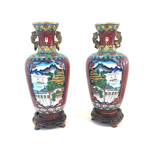 594 - Pair Chinese Cloisonne  vases on stands, Republican period, height including stand 26cm