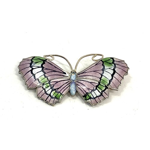 535 - Vintage silver and enamel butterfly brooch by JA & S Wingspan 5.5cm