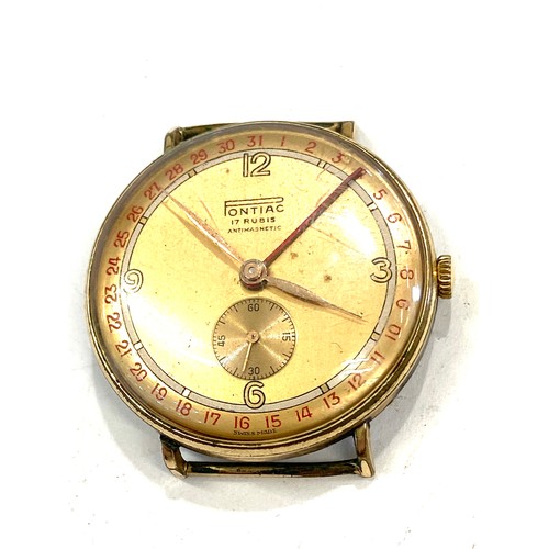 514 - Vintage Pontiac 17 jewels mechanical gents calendar wristwatch, winds and ticks