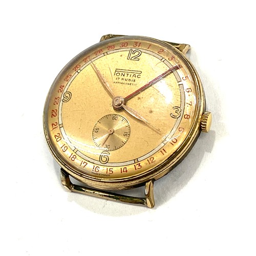 514 - Vintage Pontiac 17 jewels mechanical gents calendar wristwatch, winds and ticks