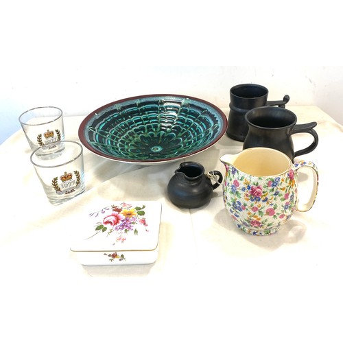 495 - Selection of miscellaneous includes Poole Pottery fruit bowl, Royal winton chintz jug  crown derby t... 