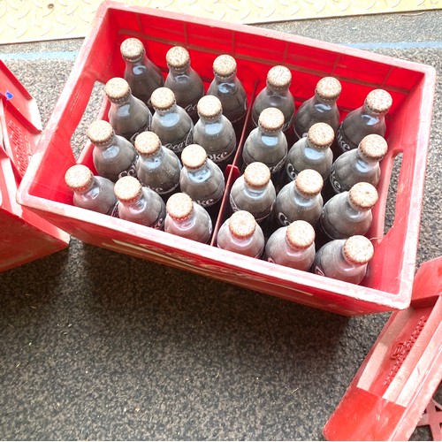 459 - 4 Vintage Cocoa Cola plastic crates with 56 full cola glass bottles, 25 empty bottles - not comsumab... 