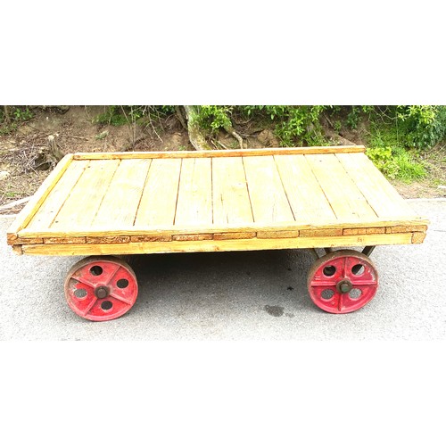 472A - Industrial wood and metal trolley, approximate measurements: Height 17 inches, Width 60 inches Depth... 