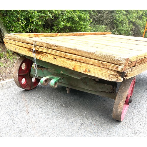 472A - Industrial wood and metal trolley, approximate measurements: Height 17 inches, Width 60 inches Depth... 