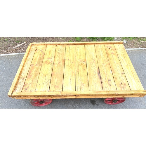 472A - Industrial wood and metal trolley, approximate measurements: Height 17 inches, Width 60 inches Depth... 