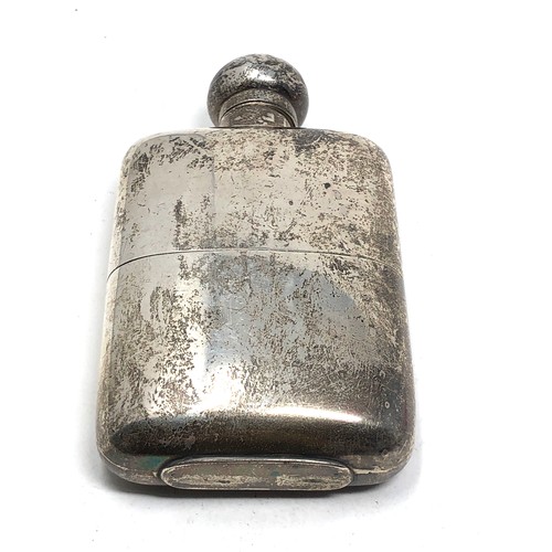 8 - Antique silver hip flask London silver hallmarks measures approx 11.8m by 6.2cm weight 174g