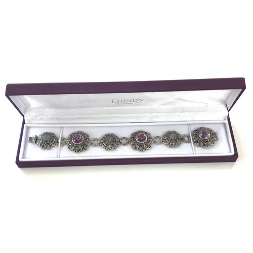 481 - Silver 925 and paste bracelet with purple stones in floral design