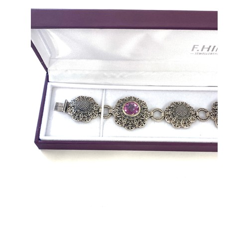 481 - Silver 925 and paste bracelet with purple stones in floral design