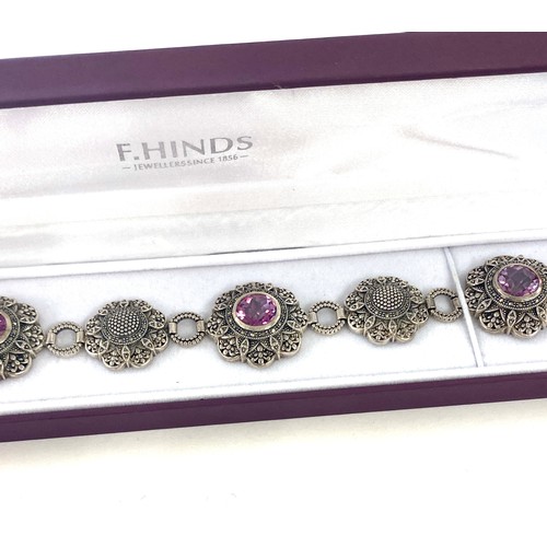 481 - Silver 925 and paste bracelet with purple stones in floral design