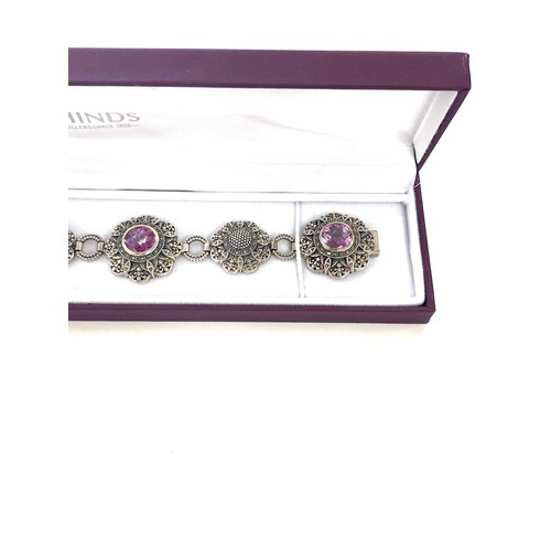 481 - Silver 925 and paste bracelet with purple stones in floral design