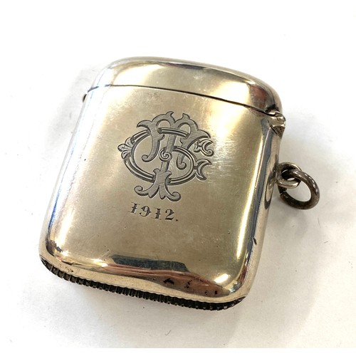 504 - Silver vesta case monogrammed and dated 1912 weight approx 54g