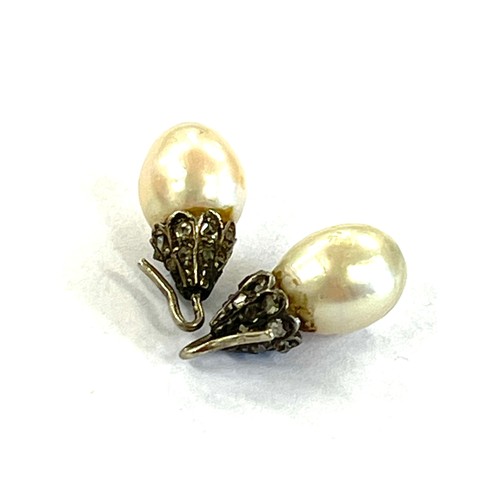 511 - Antique 19th century natural pearl and rose cut diamond earrings