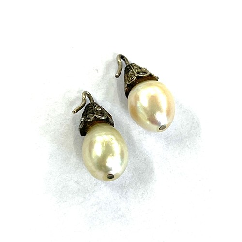 511 - Antique 19th century natural pearl and rose cut diamond earrings