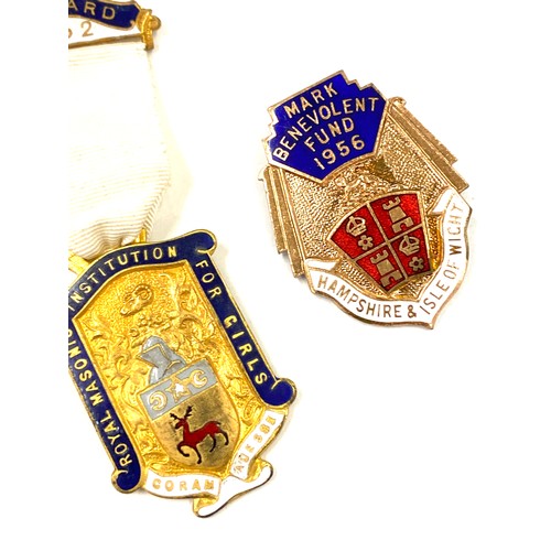 537 - Selection of masonic medals/jewels includes Royal masonic for girls, Derbyshire etc