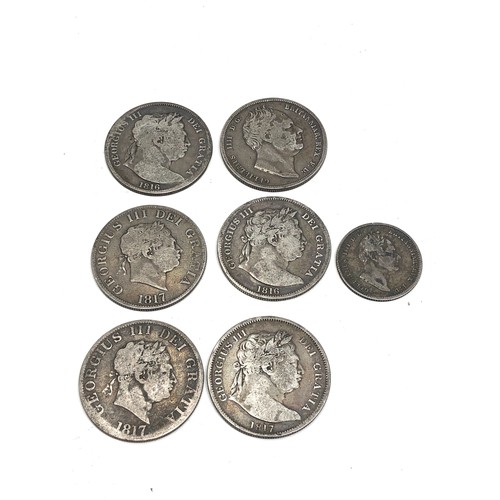 403 - Selection of antique silver coins inc 1835 1816 x2  1817 x3  crowns & 1834 shilling