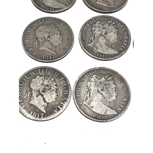 403 - Selection of antique silver coins inc 1835 1816 x2  1817 x3  crowns & 1834 shilling