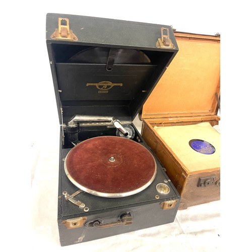 348 - Vintage record player together with a selection of records within a storage case