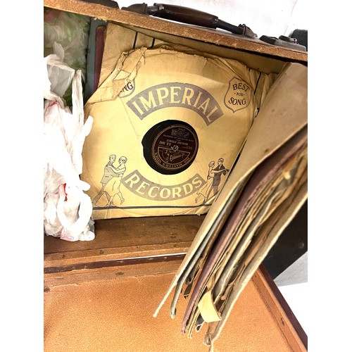 348 - Vintage record player together with a selection of records within a storage case